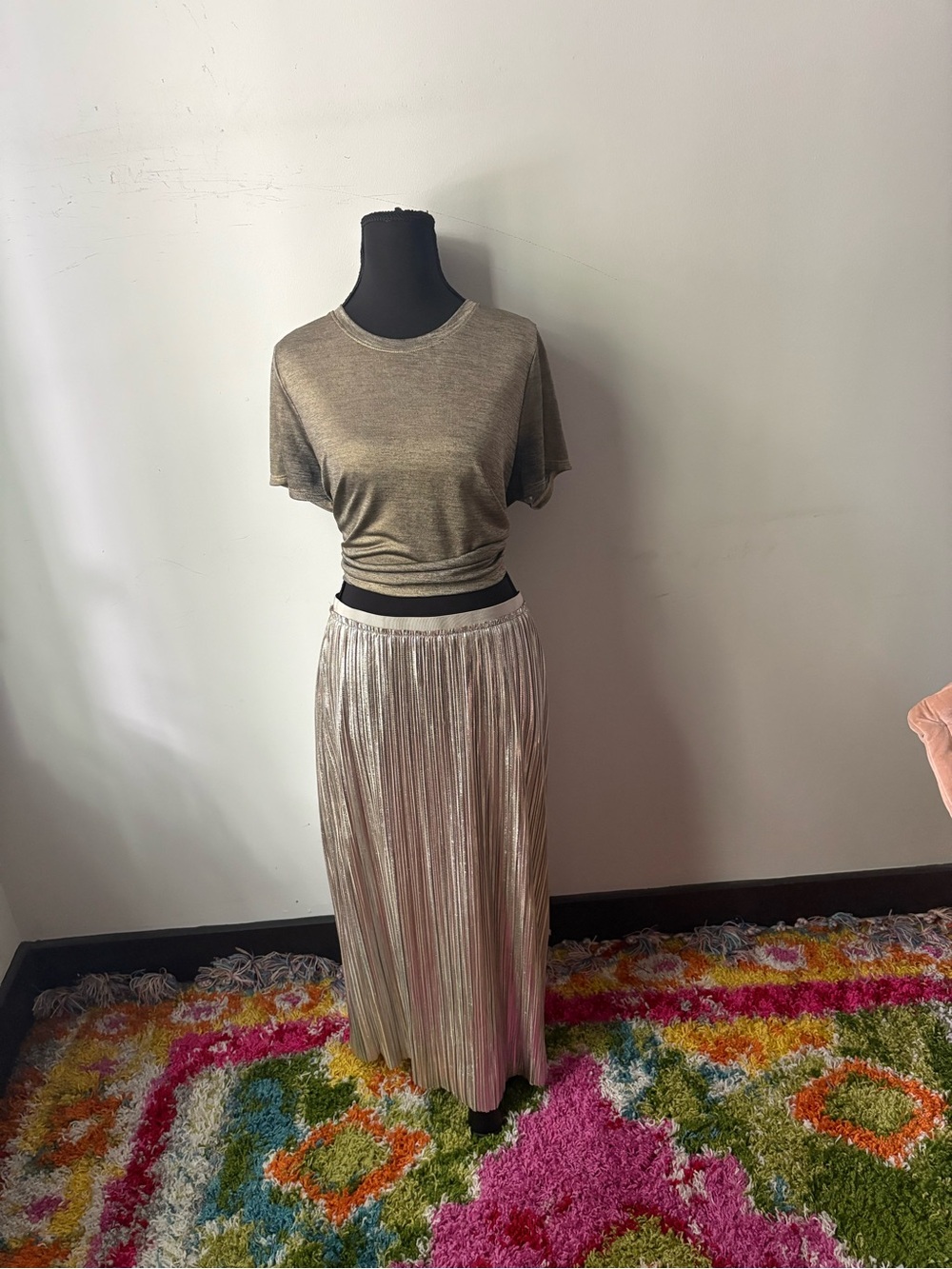 Anthropologie x Maeve Metallic Pleated Maxi Skirt